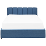 Bed Frame Blue Fabric Upholstery Eu King Size 5ft Lift Up Storage With Headboard And Slatted Base Beliani