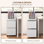 Vinsetto 2-drawer Mobile Filing Cabinet On Wheels, Steel Lockable File Cabinet With Adjustable Hanging Bar For Letter, A4 And Legal Size, White
