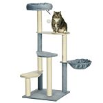 Pawhut 118.5cm Cat Tree For Indoor Cats, Cat Tower With Scratching Posts, Mats, Hammock, Cat Bed, Ball Toy, Grey Blue