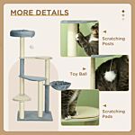 Pawhut 118.5cm Cat Tree For Indoor Cats, Cat Tower With Scratching Posts, Mats, Hammock, Cat Bed, Ball Toy, Grey Blue