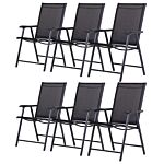 Outsunny Set Of 6 Folding Garden Chairs, Metal Frame Garden Chairs Outdoor Patio Park Dining Seat With Breathable Mesh Seat, Black