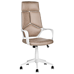 Office Chair Taupe And White Fabric Swivel Desk Computer Adjustable Seat Reclining Backrest Beliani