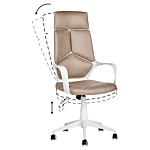 Office Chair Taupe And White Fabric Swivel Desk Computer Adjustable Seat Reclining Backrest Beliani