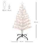 Homcom 3 Feet Prelit Artificial Christmas Tree With Fiber Optic Led Light, Holiday Home Xmas Decoration, White