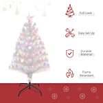 Homcom 3 Feet Prelit Artificial Christmas Tree With Fiber Optic Led Light, Holiday Home Xmas Decoration, White