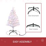 Homcom 3 Feet Prelit Artificial Christmas Tree With Fiber Optic Led Light, Holiday Home Xmas Decoration, White