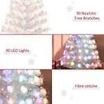 Homcom 3 Feet Prelit Artificial Christmas Tree With Fiber Optic Led Light, Holiday Home Xmas Decoration, White