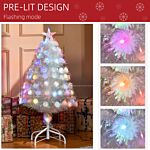 Homcom 3 Feet Prelit Artificial Christmas Tree With Fiber Optic Led Light, Holiday Home Xmas Decoration, White