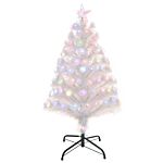 Homcom 3 Feet Prelit Artificial Christmas Tree With Fiber Optic Led Light, Holiday Home Xmas Decoration, White