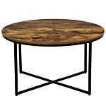 Homcom Coffee Table, Industrial Round Side Table With Metal Frame, Large Tabletop For Living Room, Bedroom, Rustic Brown