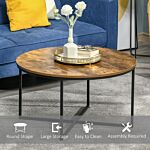 Homcom Coffee Table, Industrial Round Side Table With Metal Frame, Large Tabletop For Living Room, Bedroom, Rustic Brown