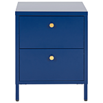 Bedside Table Blue Steel Nightstand Industrial Design 2 Drawers Bedroom Storage Furniture Beliani