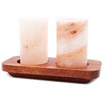 Set Of 2 Himalayan Salt Shot Glasses & Wood Serving Stand