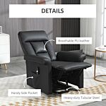 Homcom Power Lift Chair, Pu Leather Recliner Sofa Chair For Elderly With Remote Control, Side Pocket, Black