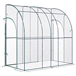 Outsunny Outdoor Walk-in Lean To Wall Tunnel Greenhouse With Zippered Roll Up Door Pvc Cover Sloping Top, Clear, Green 214cm X 118cm X 212cm