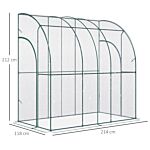 Outsunny Outdoor Walk-in Lean To Wall Tunnel Greenhouse With Zippered Roll Up Door Pvc Cover Sloping Top, Clear, Green 214cm X 118cm X 212cm