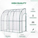 Outsunny Outdoor Walk-in Lean To Wall Tunnel Greenhouse With Zippered Roll Up Door Pvc Cover Sloping Top, Clear, Green 214cm X 118cm X 212cm