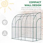 Outsunny Outdoor Walk-in Lean To Wall Tunnel Greenhouse With Zippered Roll Up Door Pvc Cover Sloping Top, Clear, Green 214cm X 118cm X 212cm