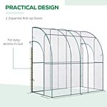 Outsunny Outdoor Walk-in Lean To Wall Tunnel Greenhouse With Zippered Roll Up Door Pvc Cover Sloping Top, Clear, Green 214cm X 118cm X 212cm