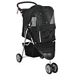 Pawhut Pet Travel Stroller Cat Dog Pushchair Trolley Puppy Jogger Carrier Three Wheels For Small Miniature Dogs(black)