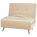 Sofa Bed Beige Velvet Fabric Upholstery Single Sleeper Fold Out Chair Bed With Cushion Modern Design Beliani