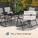 Outsunny 7 Pieces Metal Garden Furniture Set With Folding Chairs, Patio Dining Set, 6 Seater Outdoor Table And Chairs With Tempered Glass Top, Grey