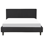 Eu Double Size Panel Bed 4ft6 Black Fabric Slatted Frame Contemporary Beliani