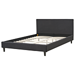 Eu Double Size Panel Bed 4ft6 Black Fabric Slatted Frame Contemporary Beliani