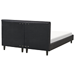 Eu Double Size Panel Bed 4ft6 Black Fabric Slatted Frame Contemporary Beliani