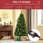 Homcom 6ft Prelit Christmas Tree Artificial Tree Warm White Led Light Holiday Home Xmas Decoration, Green