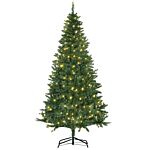 Homcom 6ft Prelit Christmas Tree Artificial Tree Warm White Led Light Holiday Home Xmas Decoration, Green