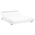 Platform Waterbed White Faux Leather Upholstered With Mattress Accessories Led Illuminated Headboard 5ft3 Eu King Size Sleigh Design Beliani