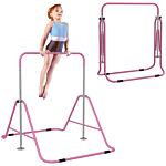 Homcom Kids Gymnastics Bar W/ Adjustable Height, Foldable Horizontal Bars, Pink