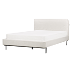 Slatted Bed Frame White Polyester Boucle Fabric Upholstered 4ft6 Eu Double Size Modern Design Beliani