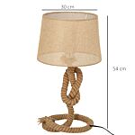 Homcom Nautical Style Rope-base Table Lamp W/ Fabric Lampshade Metal Frame Power Switch Unique Lighting Furnishing Bedroom Living Room Study Beige