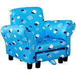 Homcom Childrens Sofa Mini Sofa Wood Frame W/ Footrest Anti-slip Legs High Back Arms Bedroom Playroom Furniture Cute Cloud Star Blue