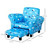 Homcom Childrens Sofa Mini Sofa Wood Frame W/ Footrest Anti-slip Legs High Back Arms Bedroom Playroom Furniture Cute Cloud Star Blue