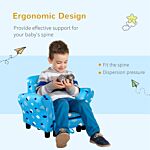 Homcom Childrens Sofa Mini Sofa Wood Frame W/ Footrest Anti-slip Legs High Back Arms Bedroom Playroom Furniture Cute Cloud Star Blue