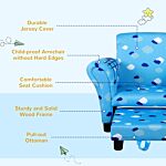 Homcom Childrens Sofa Mini Sofa Wood Frame W/ Footrest Anti-slip Legs High Back Arms Bedroom Playroom Furniture Cute Cloud Star Blue