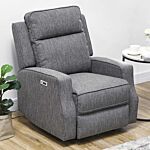 Homcom Electric Recliner Armchair, Recliner Chair With Adjustable Leg Rest, Usb Port, Charcoal Grey