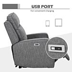Homcom Electric Recliner Armchair, Recliner Chair With Adjustable Leg Rest, Usb Port, Charcoal Grey
