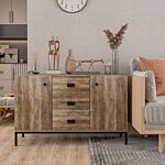 Homcom Industrial Sideboard, Storage Cabinet, Accent Cupboard With Drawers, Adjustable Shelves For Kitchen, Dining Room, Living Room, Distressed Brown