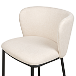 Set Of 2 Bar Chairs Cream White Polyester Upholstery Black Metal Legs Armless Stools Curved Backrest Modern Dining Room Kitchen Beliani