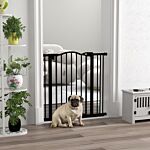 Pawhut Metal 74-87cm Adjustable Pet Gate Safety Barrier W/ Auto-close Door Black