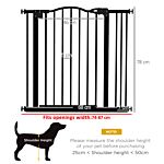 Pawhut Metal 74-87cm Adjustable Pet Gate Safety Barrier W/ Auto-close Door Black