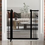 Pawhut Metal 74-87cm Adjustable Pet Gate Safety Barrier W/ Auto-close Door Black