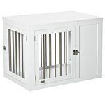 Pawhut Furniture Style Dog Crate, End Table Pet Cage Kennel, Indoor Decorative Puppy House, With Double Doors, Locks, For Medium Dogs, White