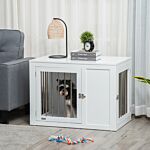 Pawhut Furniture Style Dog Crate, End Table Pet Cage Kennel, Indoor Decorative Puppy House, With Double Doors, Locks, For Medium Dogs, White