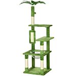 Pawhut 142cm Cat Tree Tower, With Scratching Post, Hammock, Toy Ball, Platforms - Green