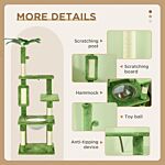 Pawhut 142cm Cat Tree Tower, With Scratching Post, Hammock, Toy Ball, Platforms - Green